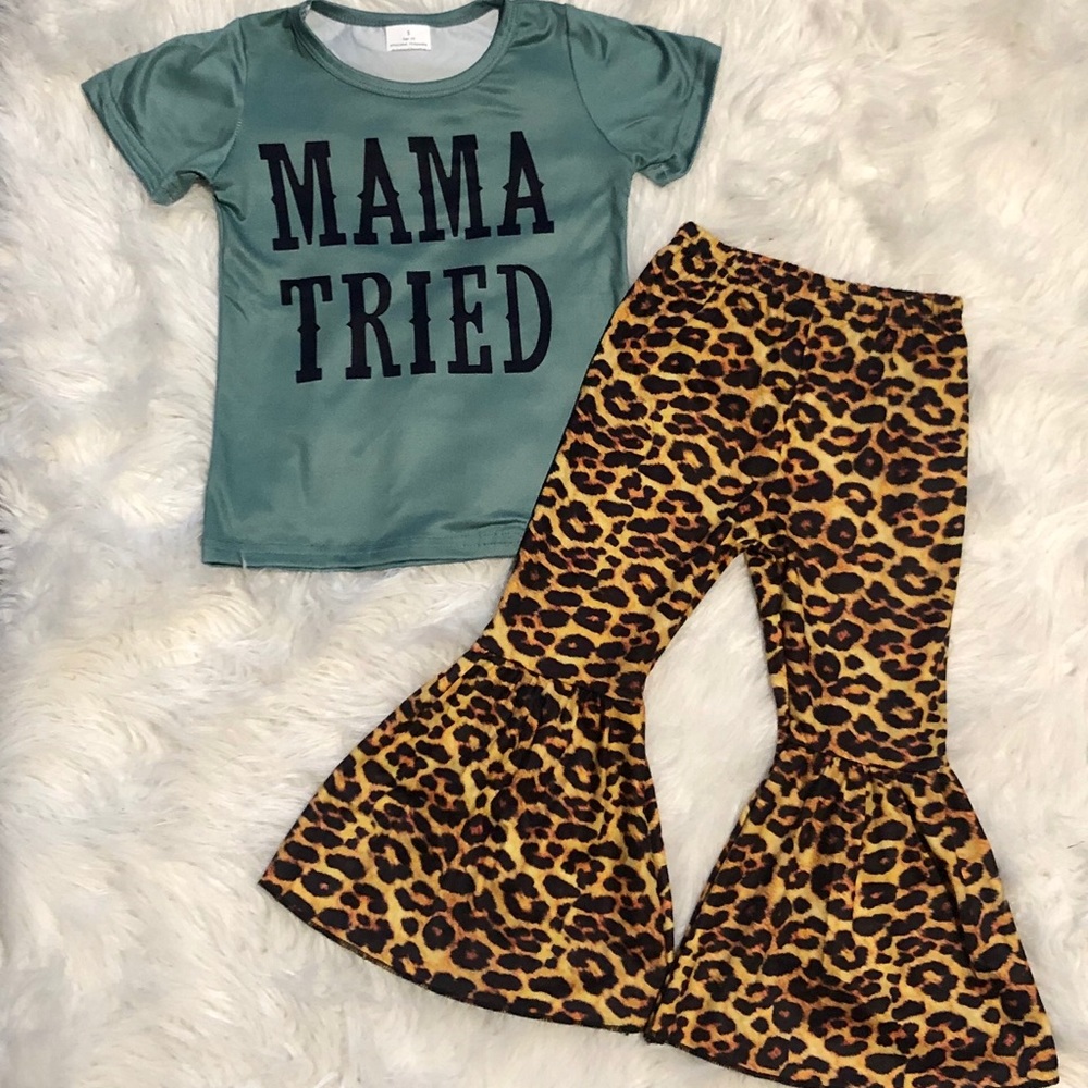 Mama Tried Cheetah Print Kids Bell Bottom Outfit